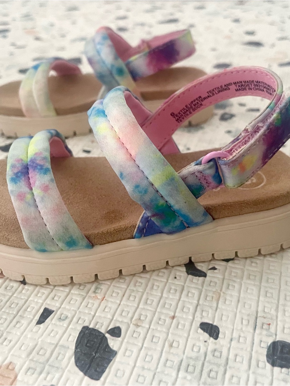 Cat & Jack Toddler Girls Chaya Footbed Sandals Pastel Tie Dye Pink Blue - Size 6 - Picture 2 of 13